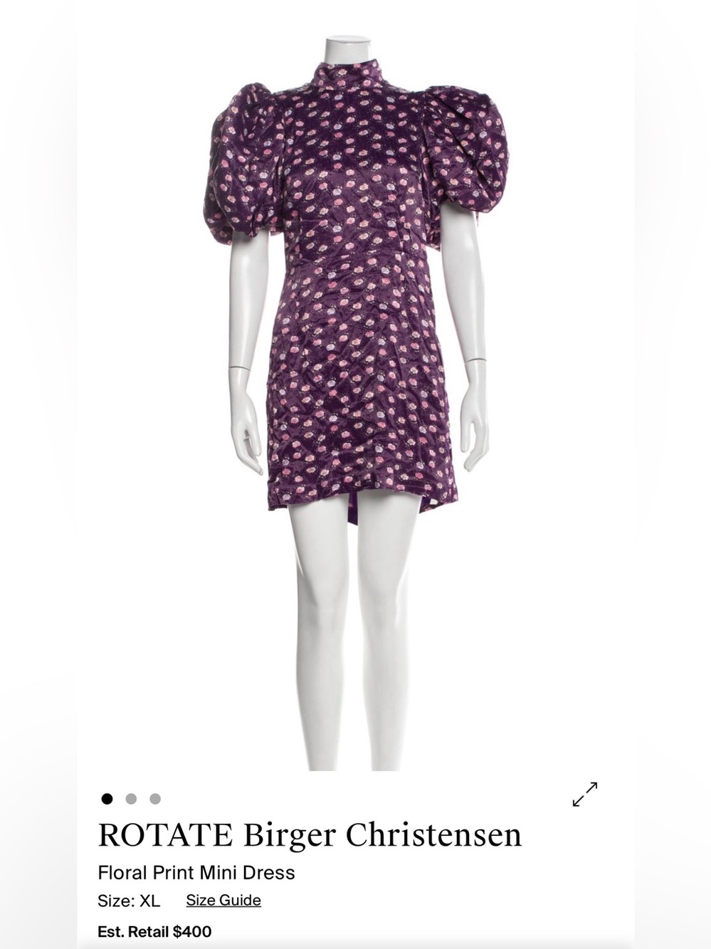 ROTATE Birger Christensen Purple Floral Puff-Sleeve Mini Dress